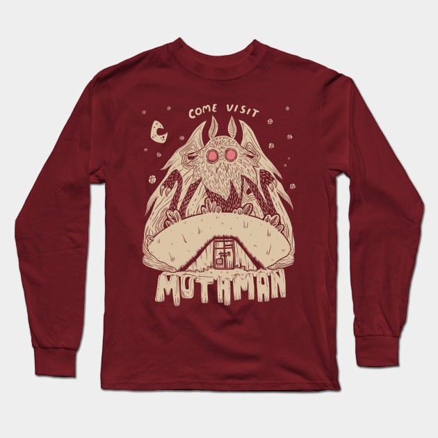 Come Visit Mothman Long Sleeve T-Shirt by Ballyraven